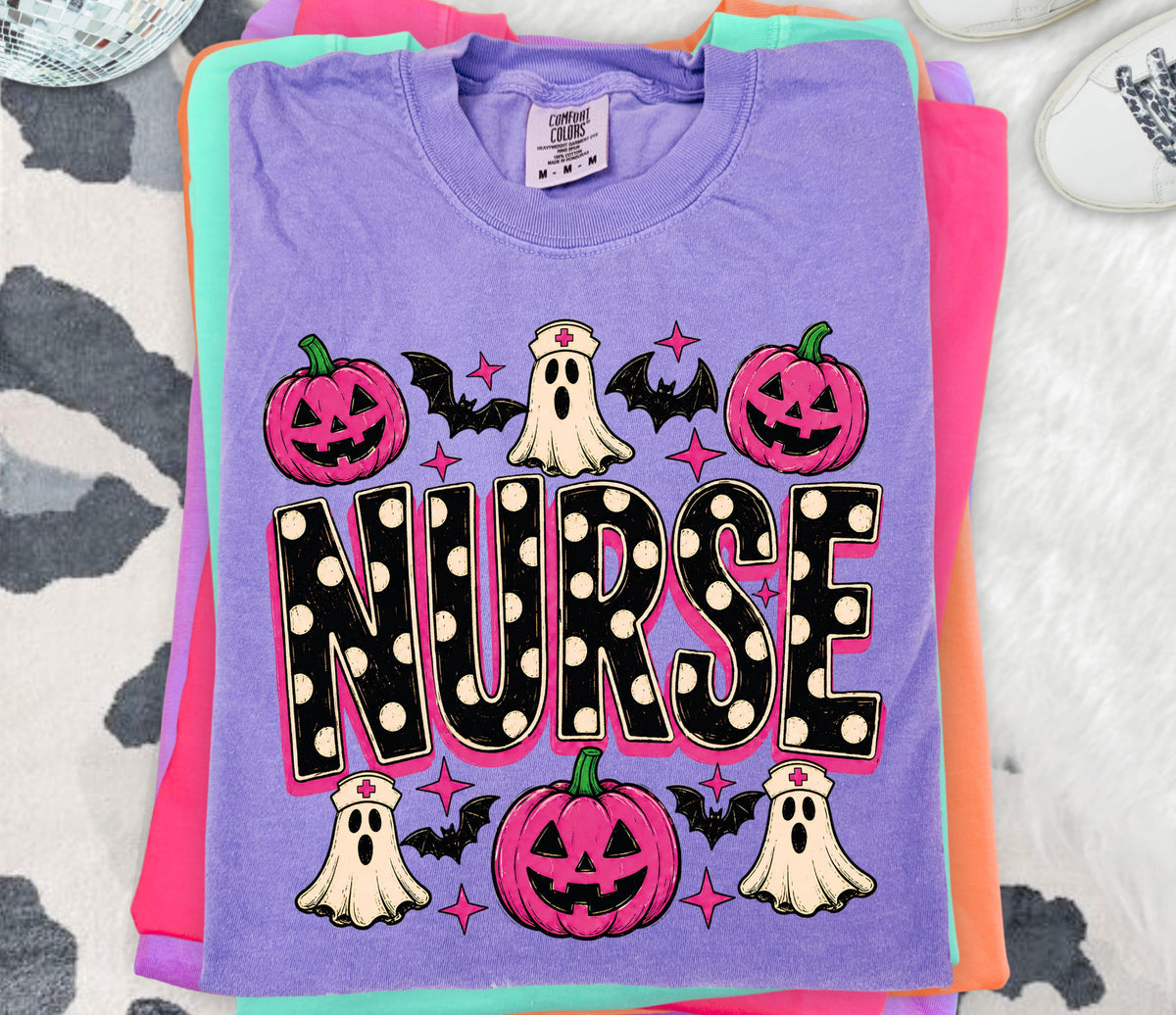 Spooky Nurse Comfort Colors® T-Shirt, Halloween Ghost Nursing Tee, Jack O Lantern Nurse Gift Shirt