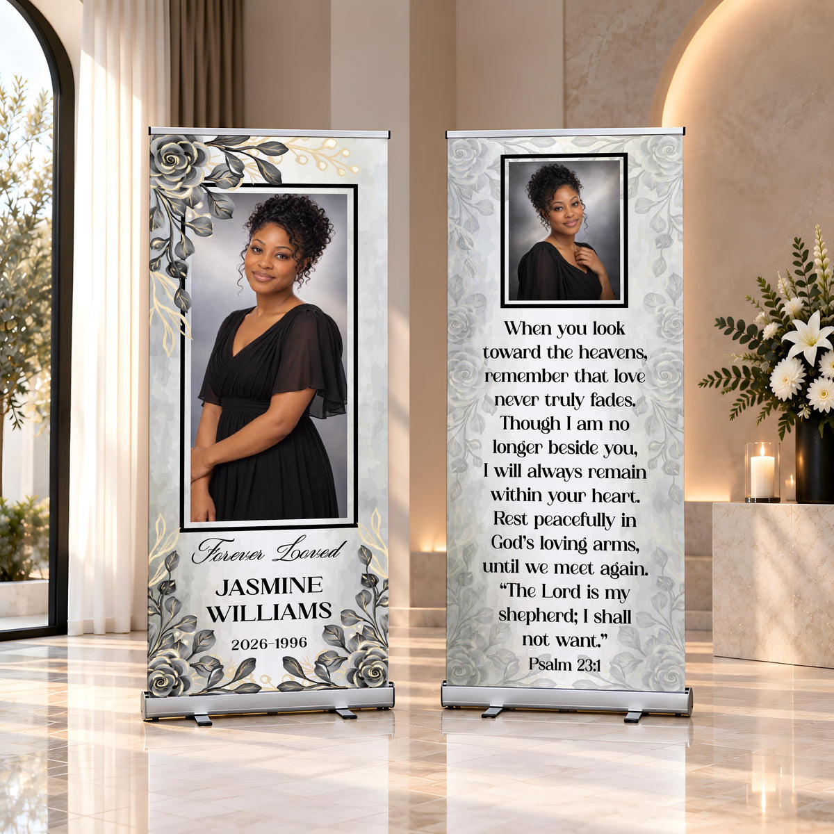 Custom Funeral Roll Up Banner, In Loving Memory Sign, Personalized Memorial Retractable Banner, Celebration of Life