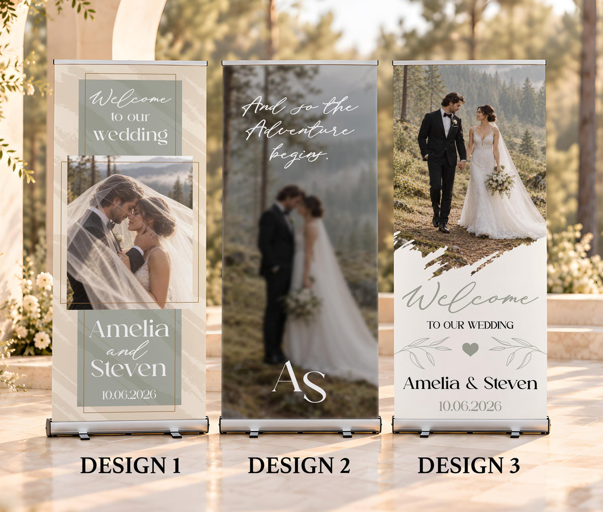 Custom Photo Wedding Welcome Sign, Personalized Bridal Retractable Banner, Roll Up Bridal Shower Decor, Engagement Party