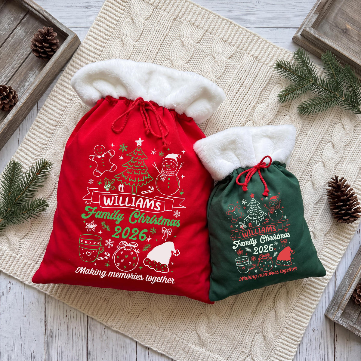 Personalized Santa Sacks, Christmas Gift Bag, XMAS Present Sack, Matching Family Toy Gift Bag