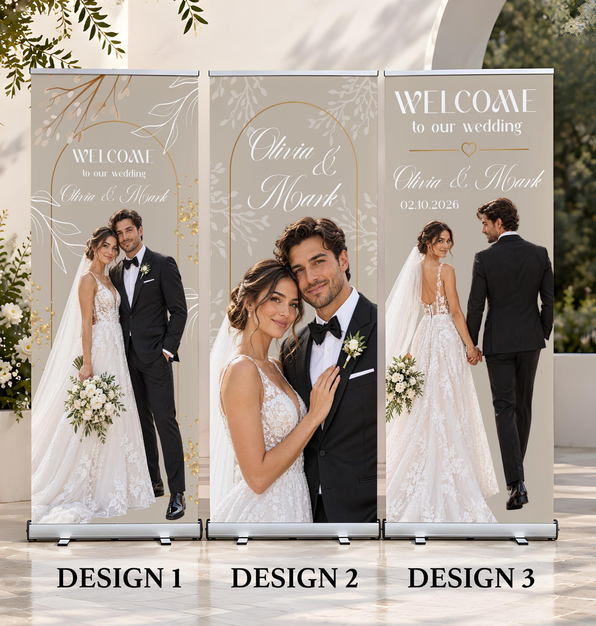 Custom Photo Wedding Retractable Banner, Elegant Bridal Standing Welcome Sign, Roll Up Reception Decor