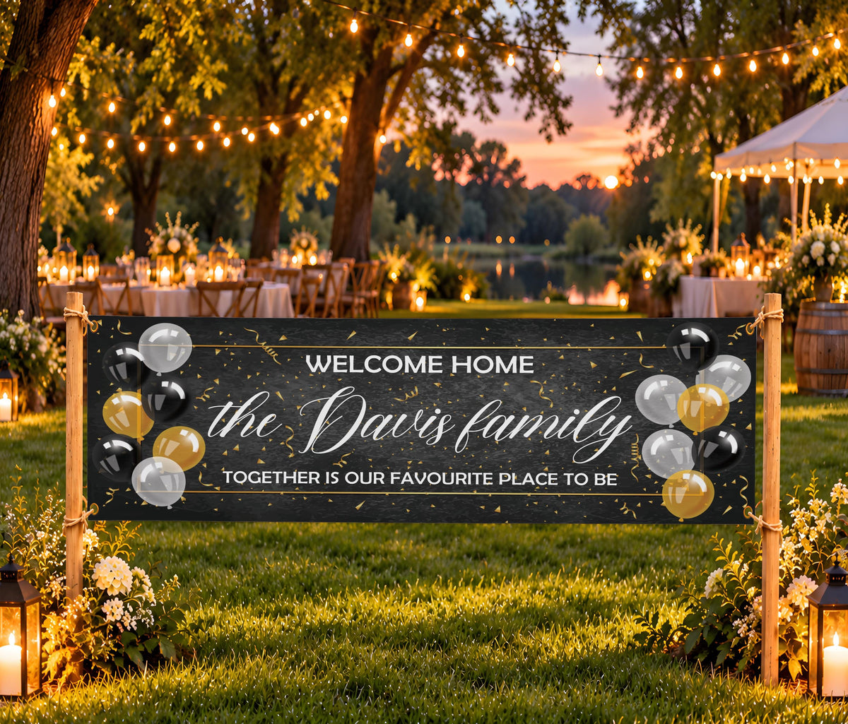 Personalized Welcome Home Banner, Custom Family Yard Sign, Homecoming Party Decor, Outdoor Welcome Sign