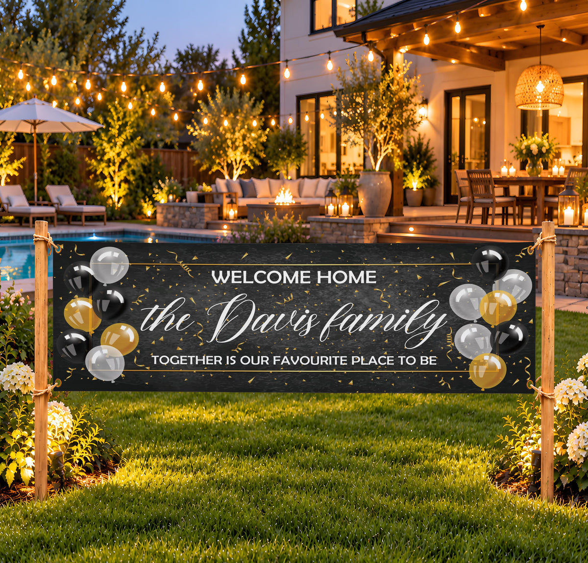 Personalized Welcome Home Banner, Custom Family Yard Sign, Homecoming Party Decor, Outdoor Welcome Sign