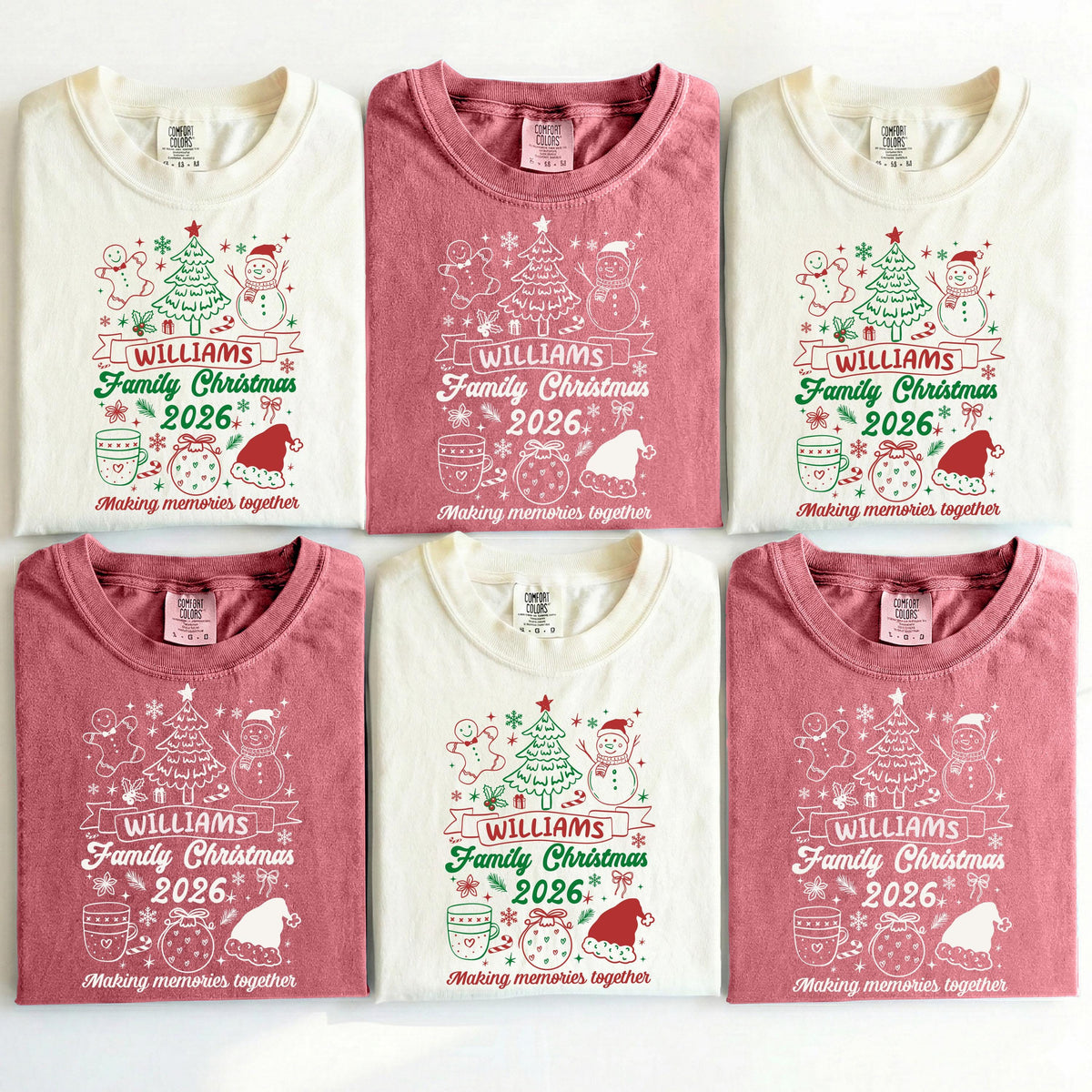 Christmas Family Name Comfort Colors® Shirt, Custom Holiday Crew Tee, Xmas Family Matching Long Sleeve