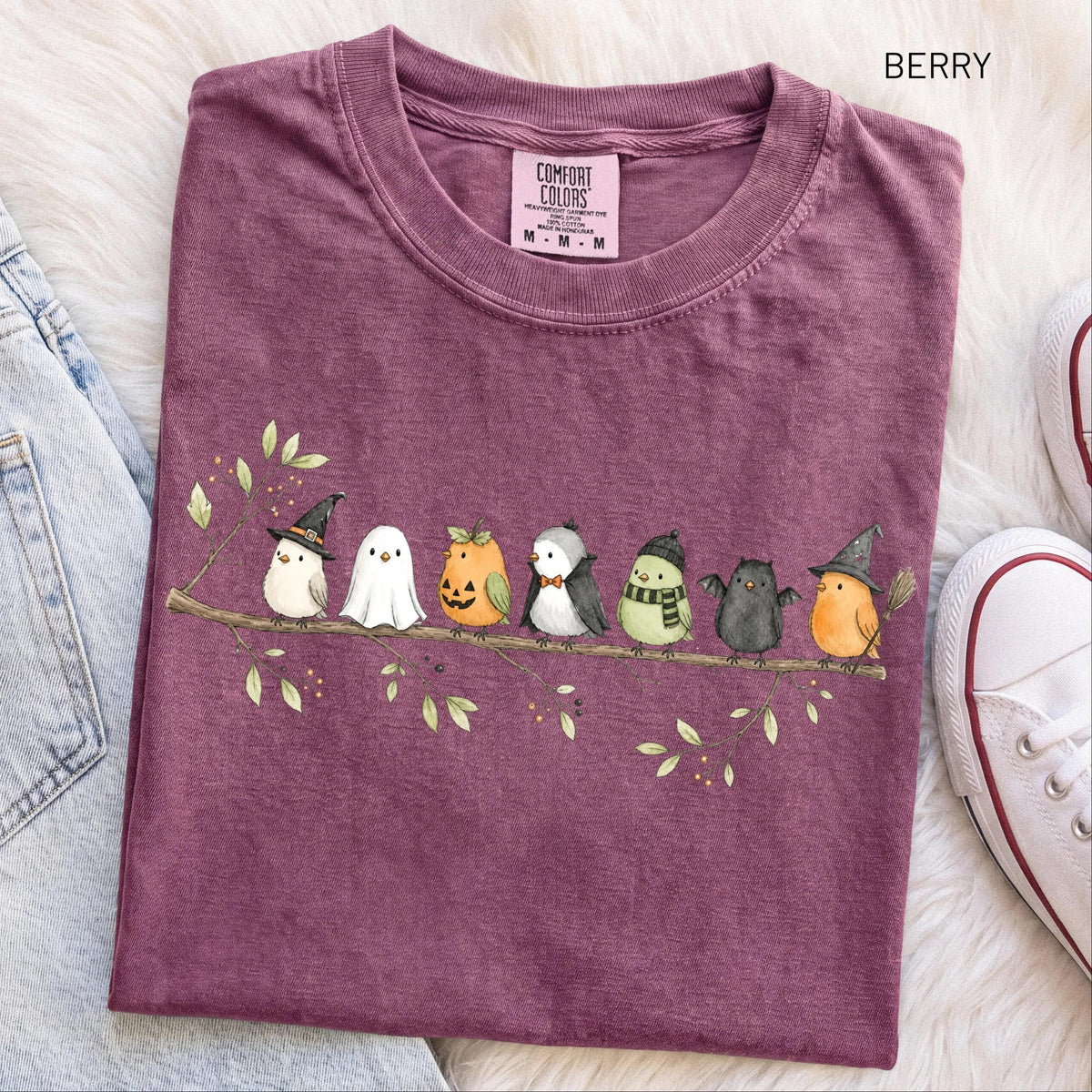 Halloween Bird Comfort Colors® Shirt, Birds on a Branch Tee, Bird Lover Gift, Fall Nature Lover Shirt