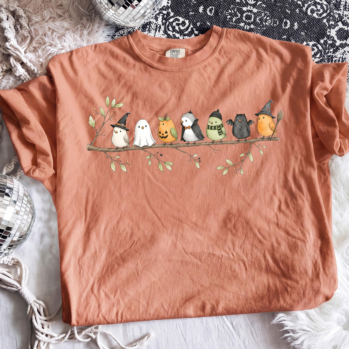 Halloween Bird Comfort Colors® Shirt, Birds on a Branch Tee, Bird Lover Gift, Fall Nature Lover Shirt