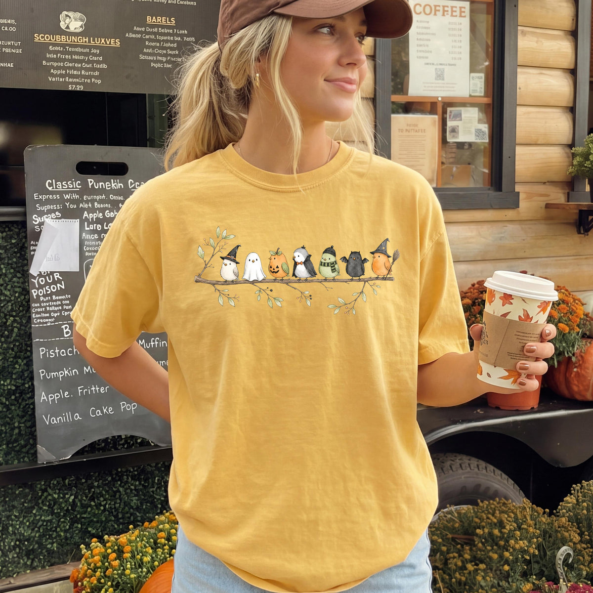 Halloween Bird Comfort Colors® Shirt, Birds on a Branch Tee, Bird Lover Gift, Fall Nature Lover Shirt