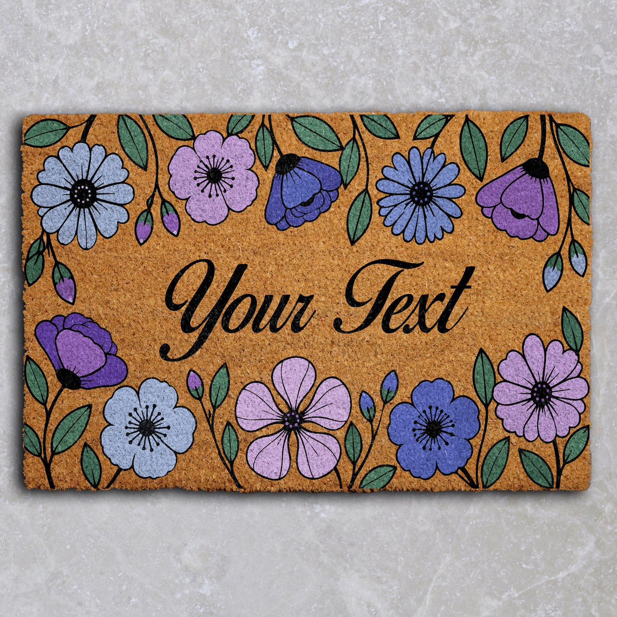 Custom Text Wildflower Doormat, Personalized Colorful Floral Entryway Rug, Unique Botanical Welcome Floor Mat, Boho Housewarming Present