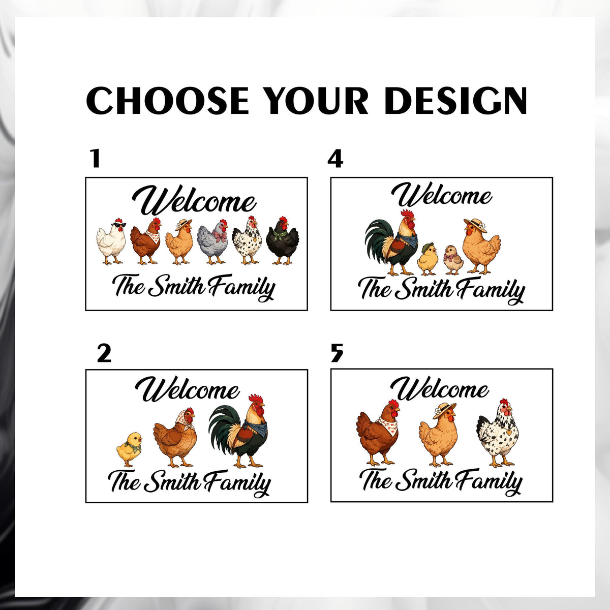 Personalized Chicken Family Coir Doormat, Custom Name Farmhouse Welcome Mat, Unique Rooster Hen Country Home Decor, Housewarming Gift Idea