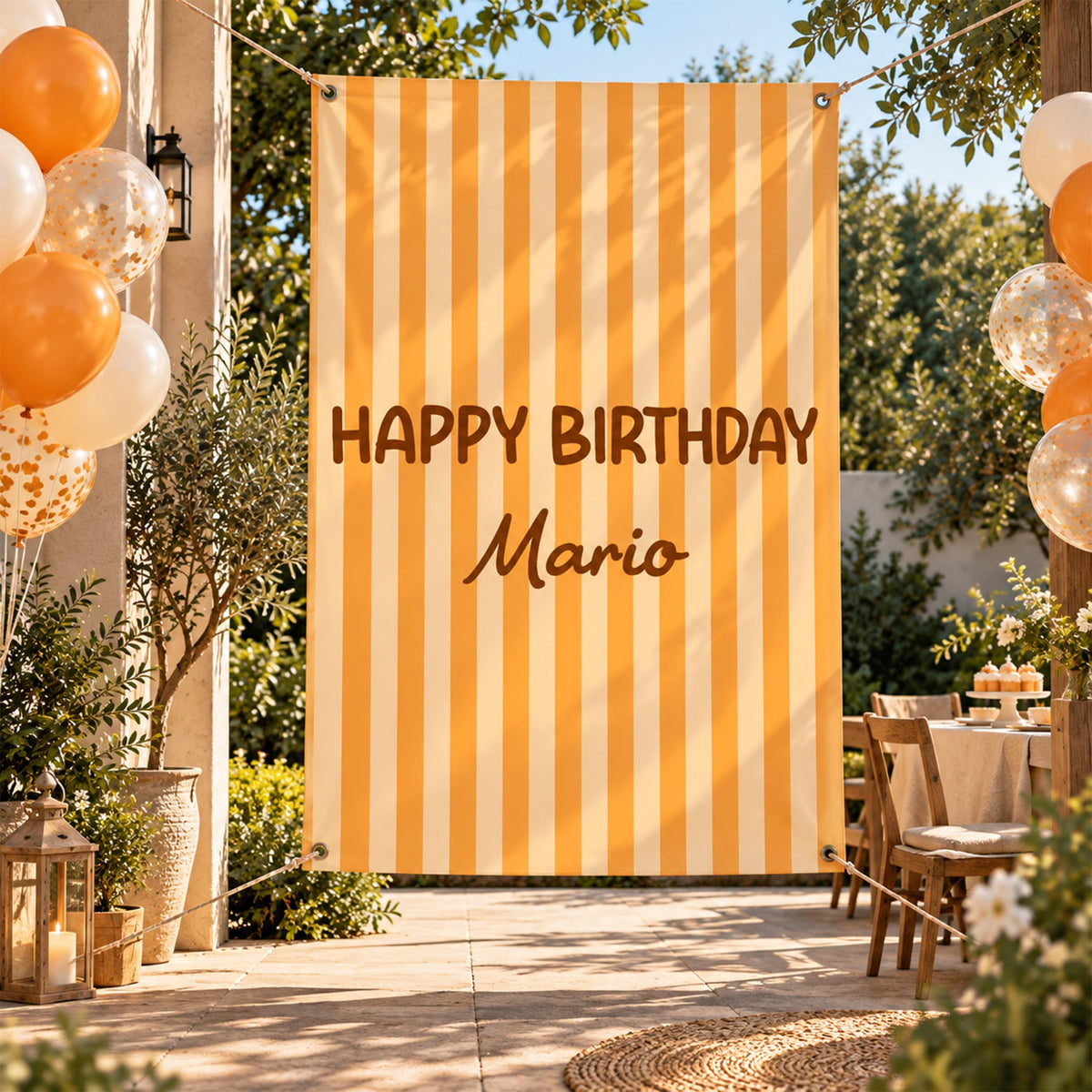 Custom Striped Birthday Banner, Personalized Pastel Party Backdrop, Choose Your Color Sign, Kids Birthday Decor