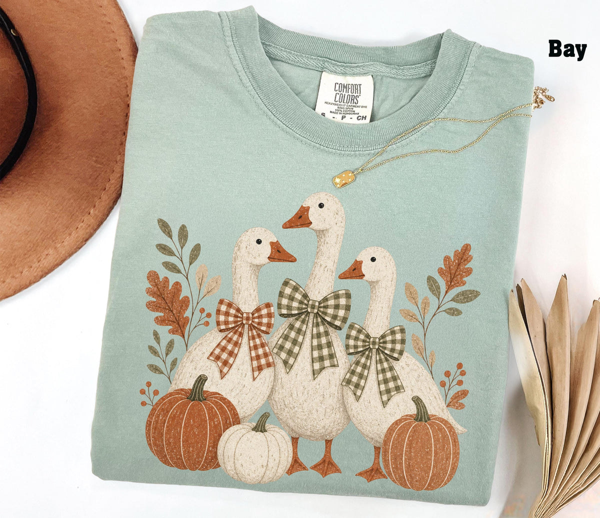 Fall Geese Comfort Colors® Long Sleeve, Vintage Cottagecore Goose Shirt, Coquette Bow Thanksgiving Tee