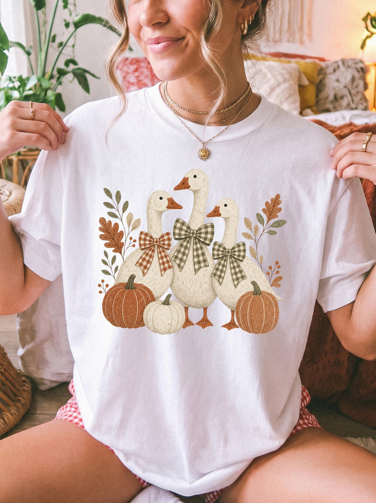 Fall Geese Comfort Colors® Long Sleeve, Vintage Cottagecore Goose Shirt, Coquette Bow Thanksgiving Tee