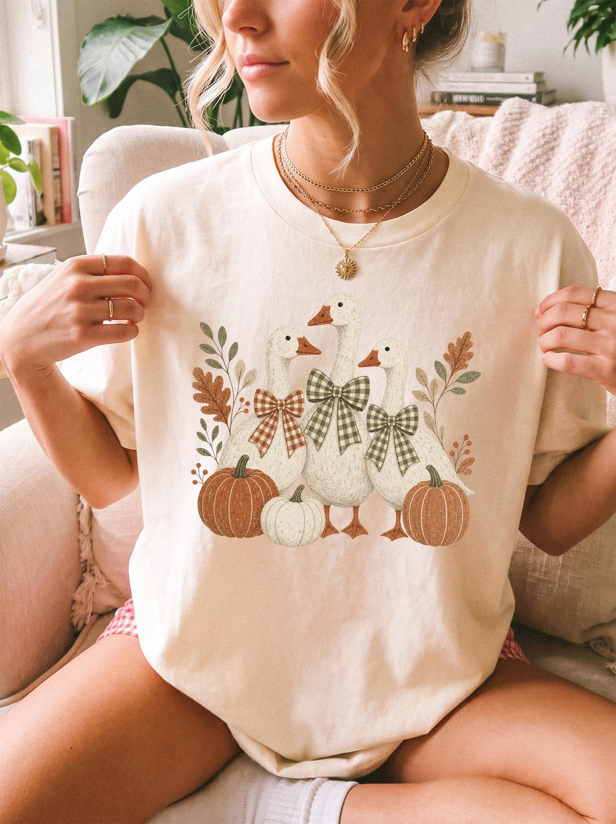 Fall Geese Comfort Colors® Long Sleeve, Vintage Cottagecore Goose Shirt, Coquette Bow Thanksgiving Tee