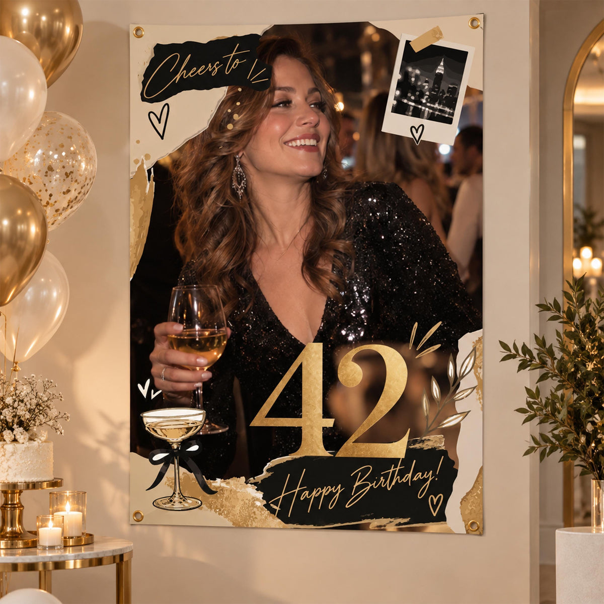 Custom Photo Birthday Banner, Cheers to 21st 30th 40th 50th Birthday Backdrop, Milestone Age Tapestry