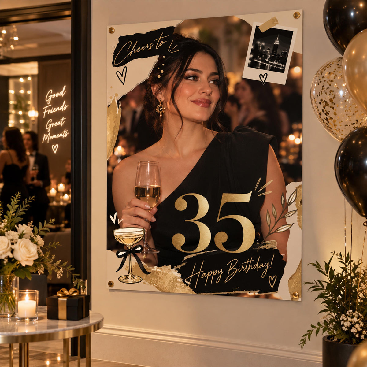 Custom Photo Birthday Banner, Cheers to 21st 30th 40th 50th Birthday Backdrop, Milestone Age Tapestry