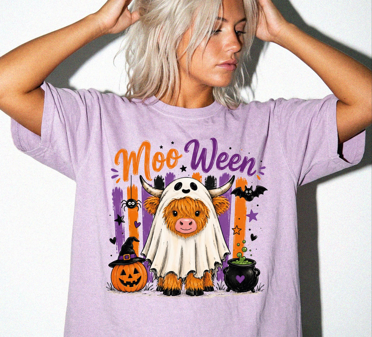 Ghost Cow Fall Comfort Colors® T-Shirt, Moo Ween Halloween Tee, Spooky Pumpkin Gift Shirt