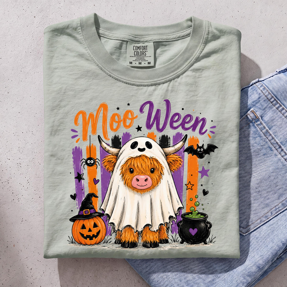 Ghost Cow Fall Comfort Colors® T-Shirt, Moo Ween Halloween Tee, Spooky Pumpkin Gift Shirt