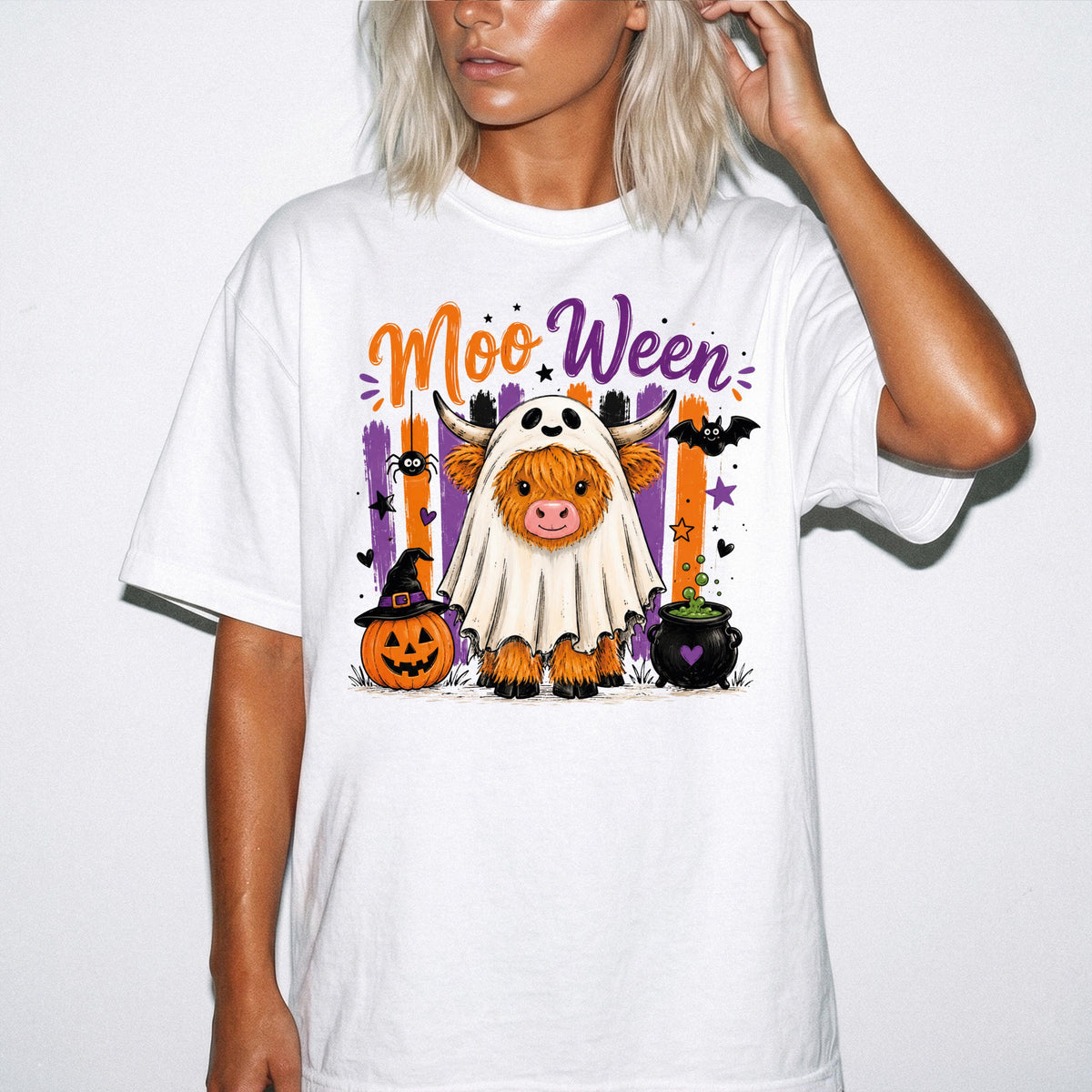 Ghost Cow Fall Comfort Colors® T-Shirt, Moo Ween Halloween Tee, Spooky Pumpkin Gift Shirt