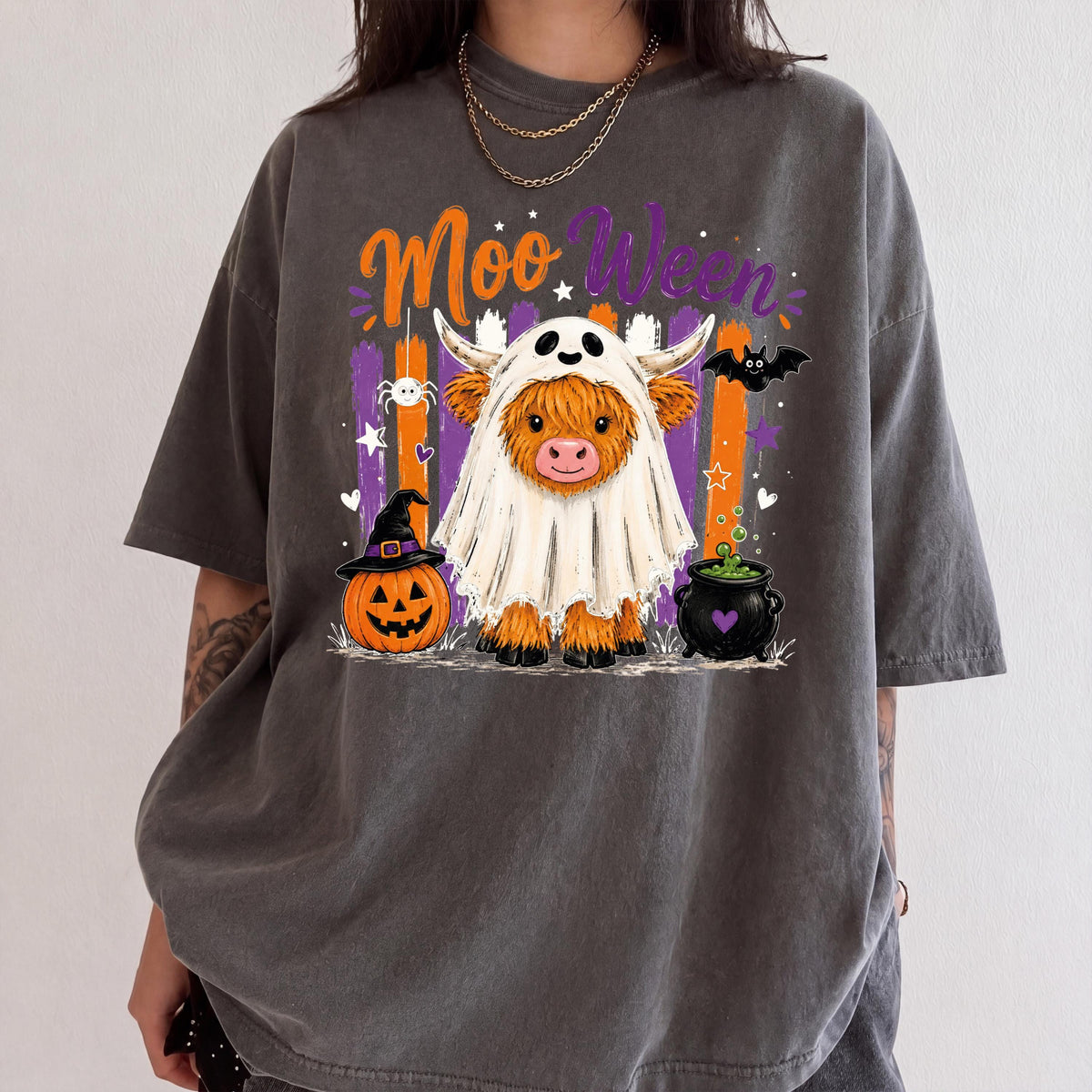 Ghost Cow Fall Comfort Colors® T-Shirt, Moo Ween Halloween Tee, Spooky Pumpkin Gift Shirt