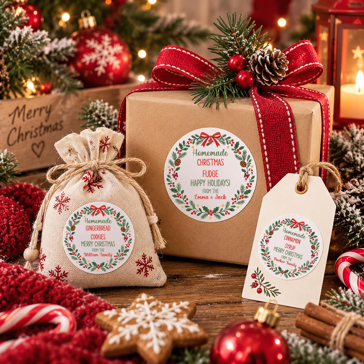 Custom Homemade Christmas Label, Holiday Baking Sticker, Personalized Cookie Tag, Baked Goods Seal