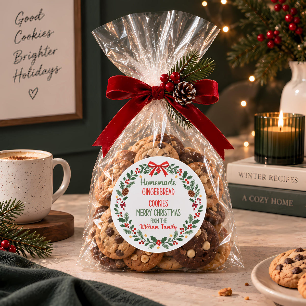 Custom Homemade Christmas Label, Holiday Baking Sticker, Personalized Cookie Tag, Baked Goods Seal