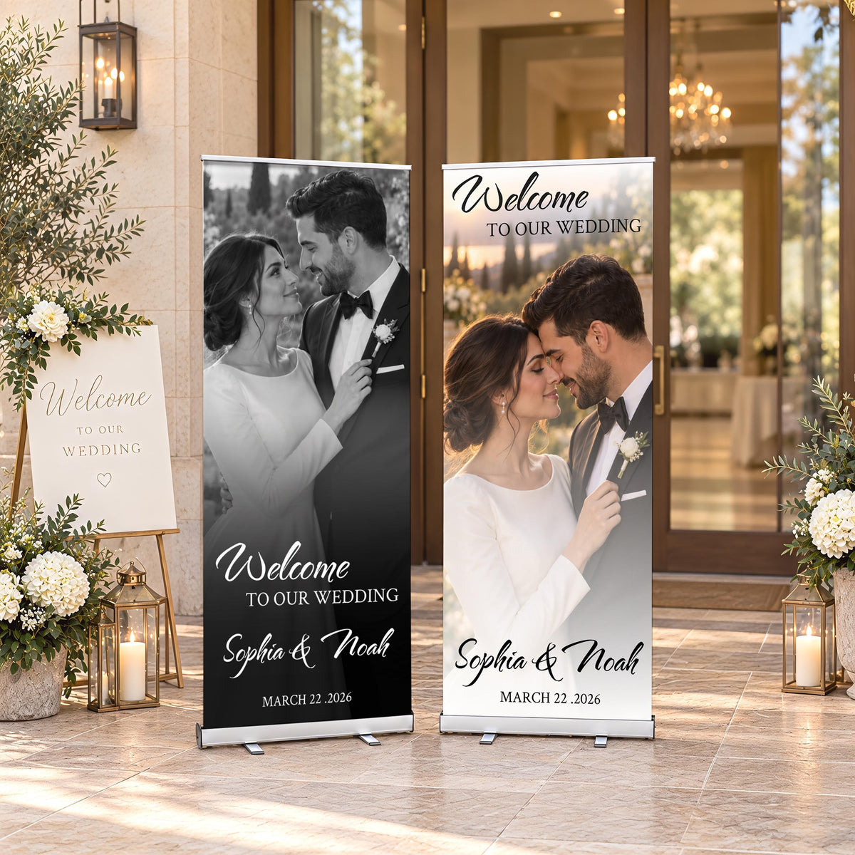 Custom Photo Wedding Welcome Sign, Retractable Wedding Banner, Roll Up Reception Decor, Personalized Bridal Picture Sign