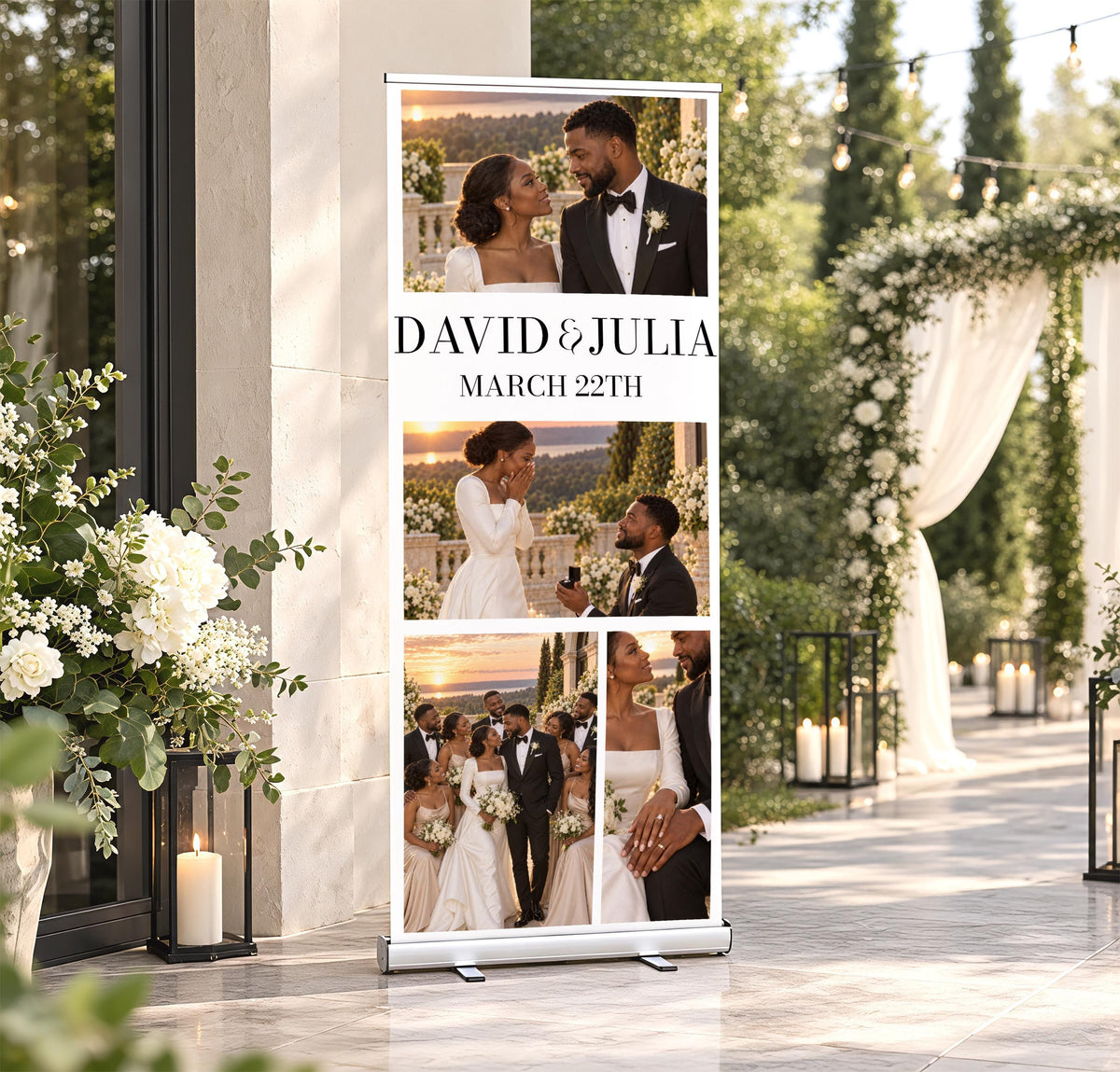 Custom Photo Wedding Welcome Sign, Retractable Wedding Banner, Photo Collage Bridal Decor, Roll Up Reception Sign