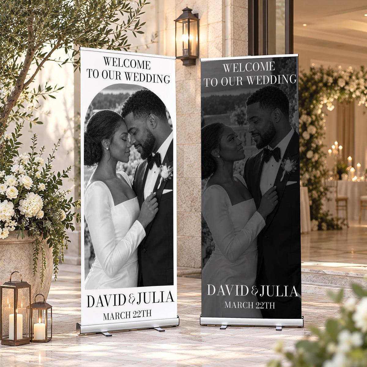 Custom Photo Wedding Welcome Sign, Retractable Wedding Banner, Photo Collage Bridal Decor, Roll Up Reception Sign