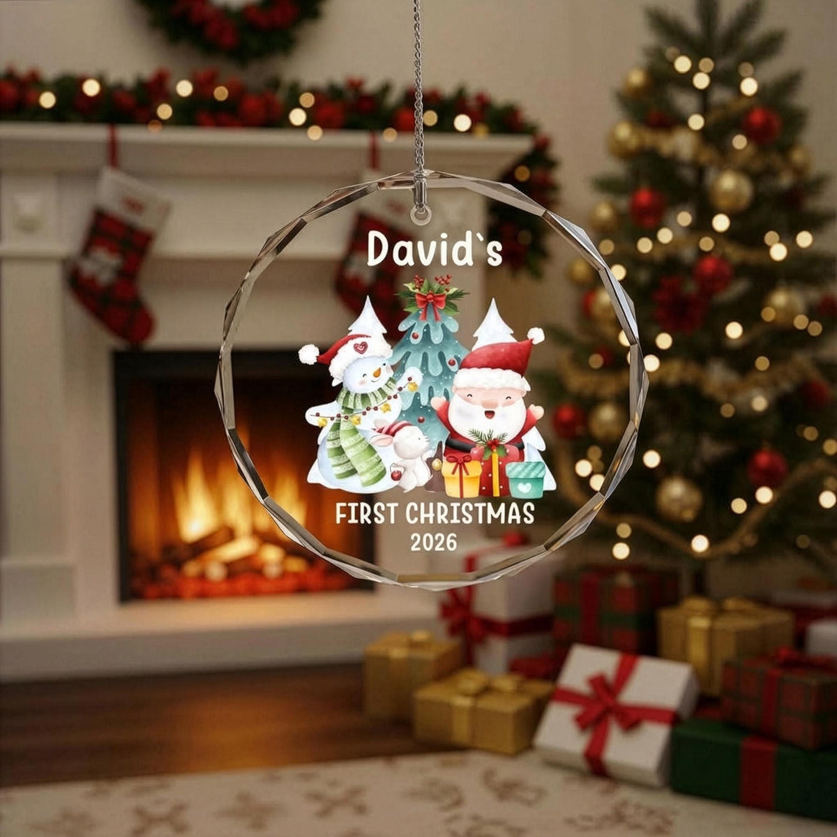 Custom Name Baby's First Christmas Glass Ornament, Santa Newborn Keepsake