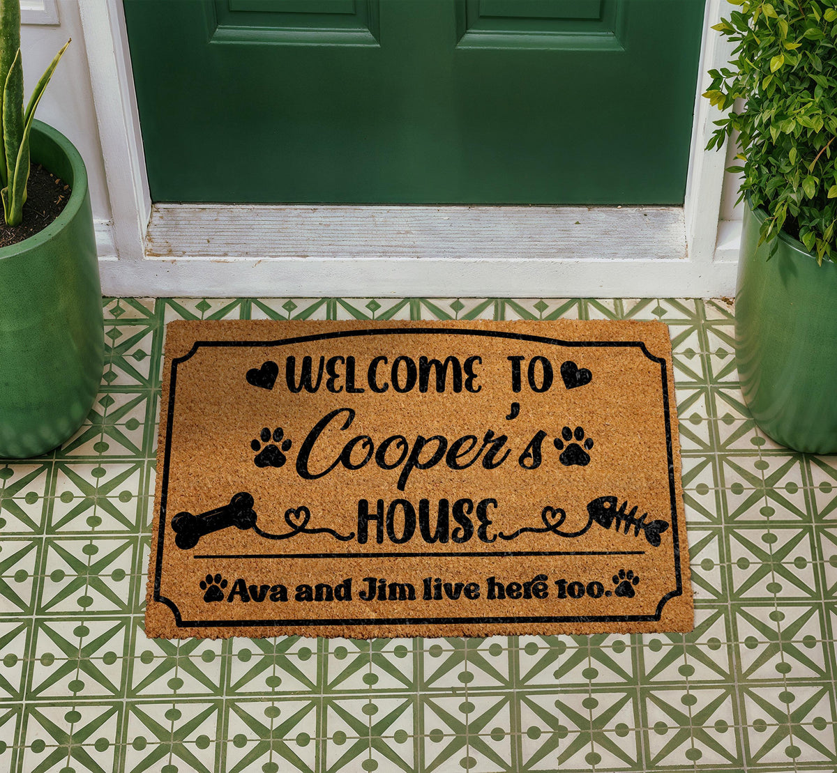 Personalized Pet Welcome Mat, Custom Name Dog House Coir Doormat, Unique Paw Print Entryway Rug, Pet Owner Family Housewarming Gift