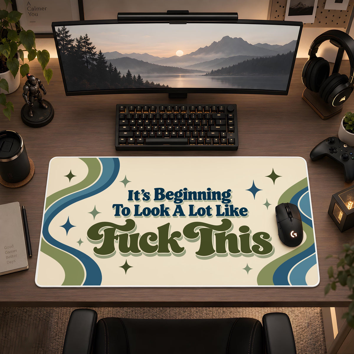 Personalized Retro Font Work Humor Mouse Pad, Unique Funny Swirl Office Desk Mat, Sarcastic Coworker Gift, Funky Cubicle Decoration Idea