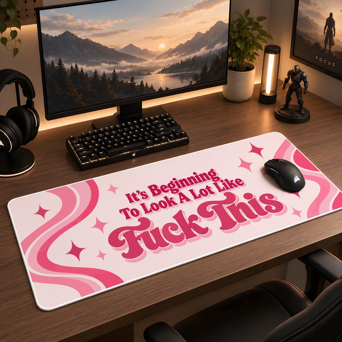 Personalized Retro Font Work Humor Mouse Pad, Unique Funny Swirl Office Desk Mat, Sarcastic Coworker Gift, Funky Cubicle Decoration Idea