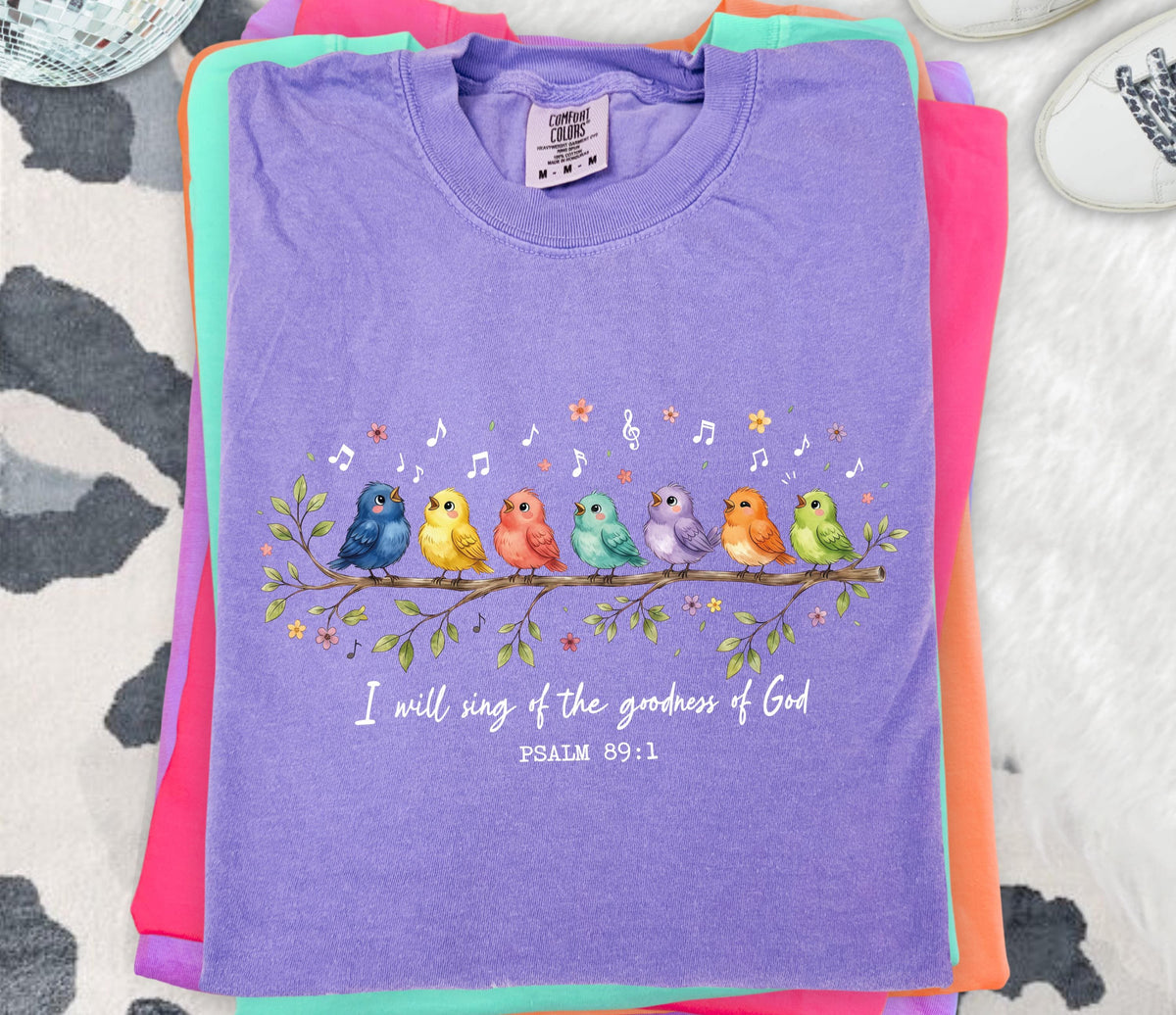 Bible Verse Birds Comfort Colors® Shirt, Psalm 89:1 Long Sleeve, Christian Women Gift Tee