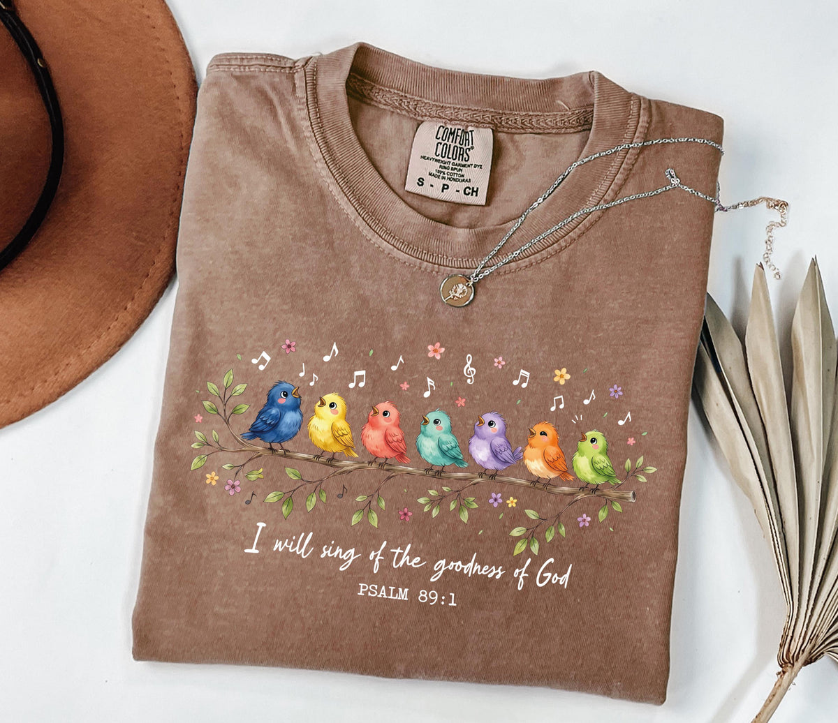 Bible Verse Birds Comfort Colors® Shirt, Psalm 89:1 Long Sleeve, Christian Women Gift Tee