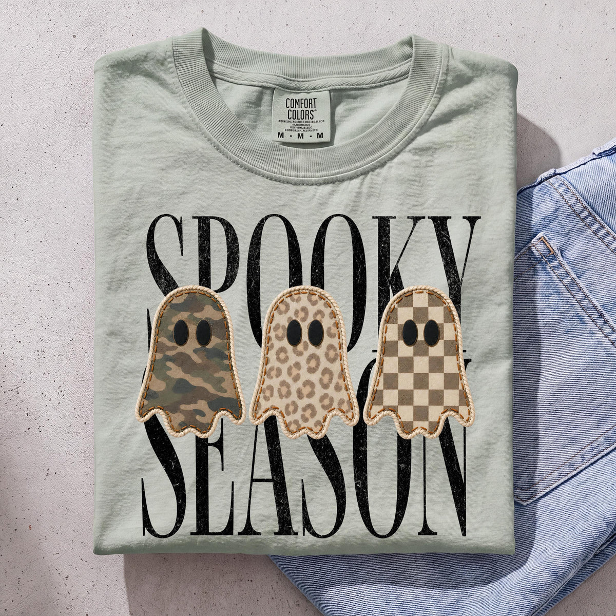 Camo Spooky Season Comfort Colors® Long Sleeve, Checkered Ghost Shirt, Halloween Ghosts Tee
