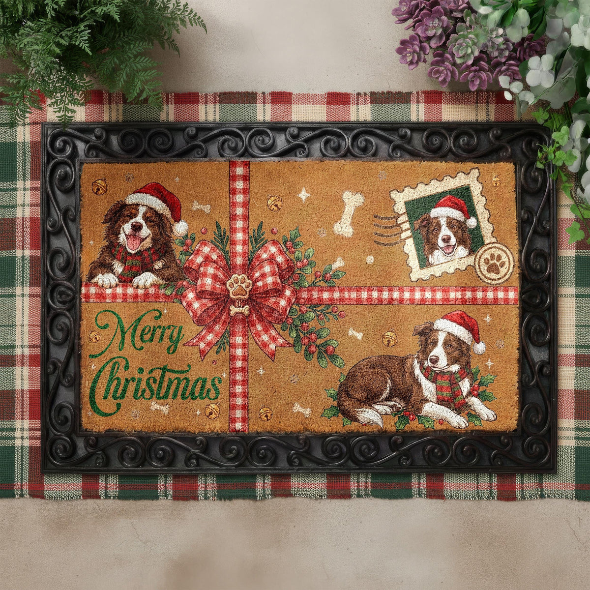 Custom Multiple Pet Photo Christmas Doormat, Personalized Dog Portrait Coir Mat, Merry Christmas Welcome Rug, Dog Lover Holiday Gift