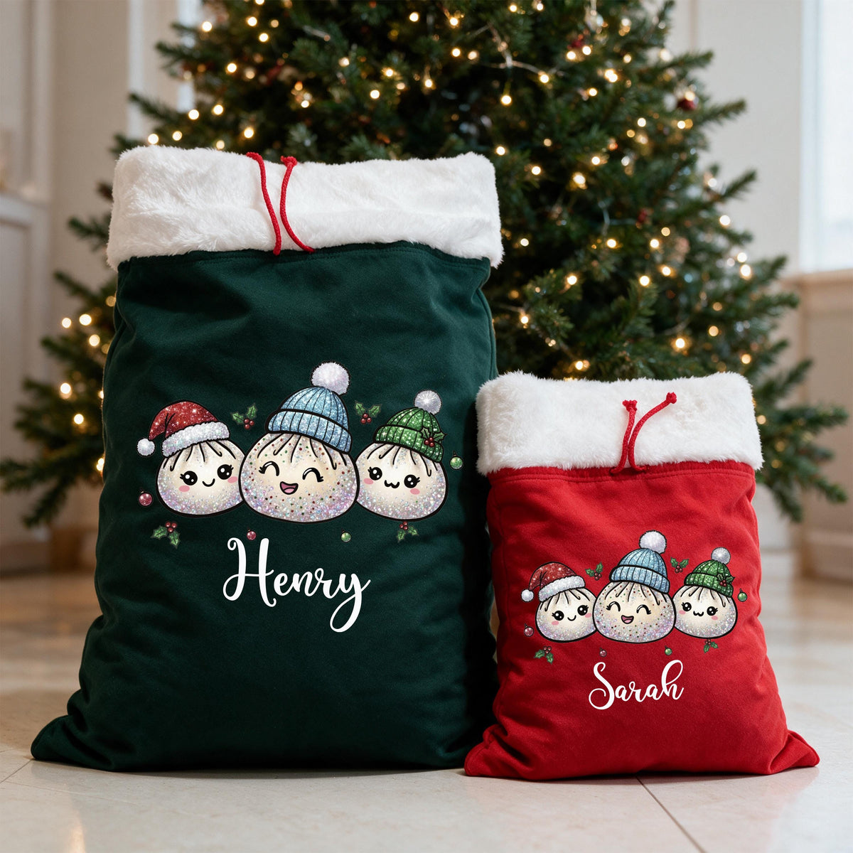 Custom Santa Sacks, Christmas Dumpling Gift Bag, XMAS Kids Present Sack, Matching Family Toy Gift Bag