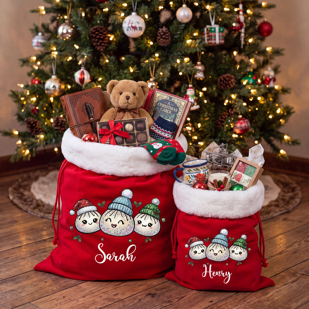 Custom Santa Sacks, Christmas Dumpling Gift Bag, XMAS Kids Present Sack, Matching Family Toy Gift Bag