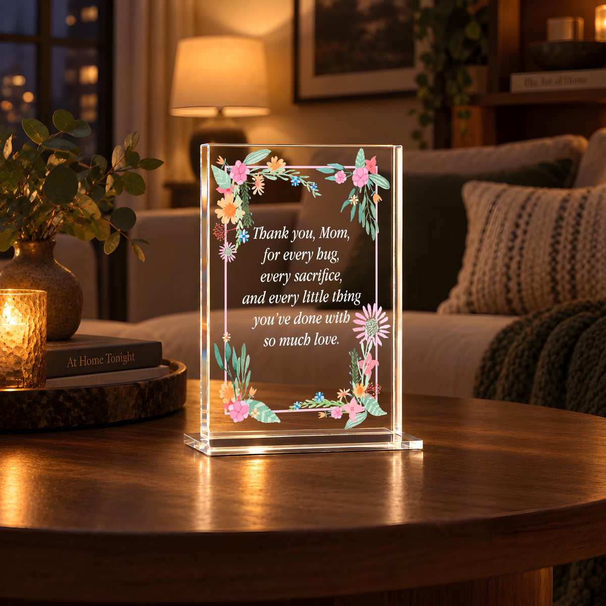 Custom Acrylic Mom Gift Plaque, Thank You Mom Floral Acrylic Block, Best Friend Desk Sign, Friendship Quote Keepsake