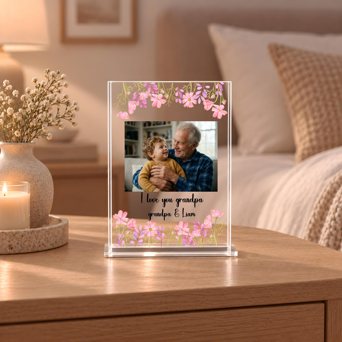 Custom Best Friend Photo Plaque, Personalized Floral Friendship Acrylic Sign, Picture Block Bestie Gift