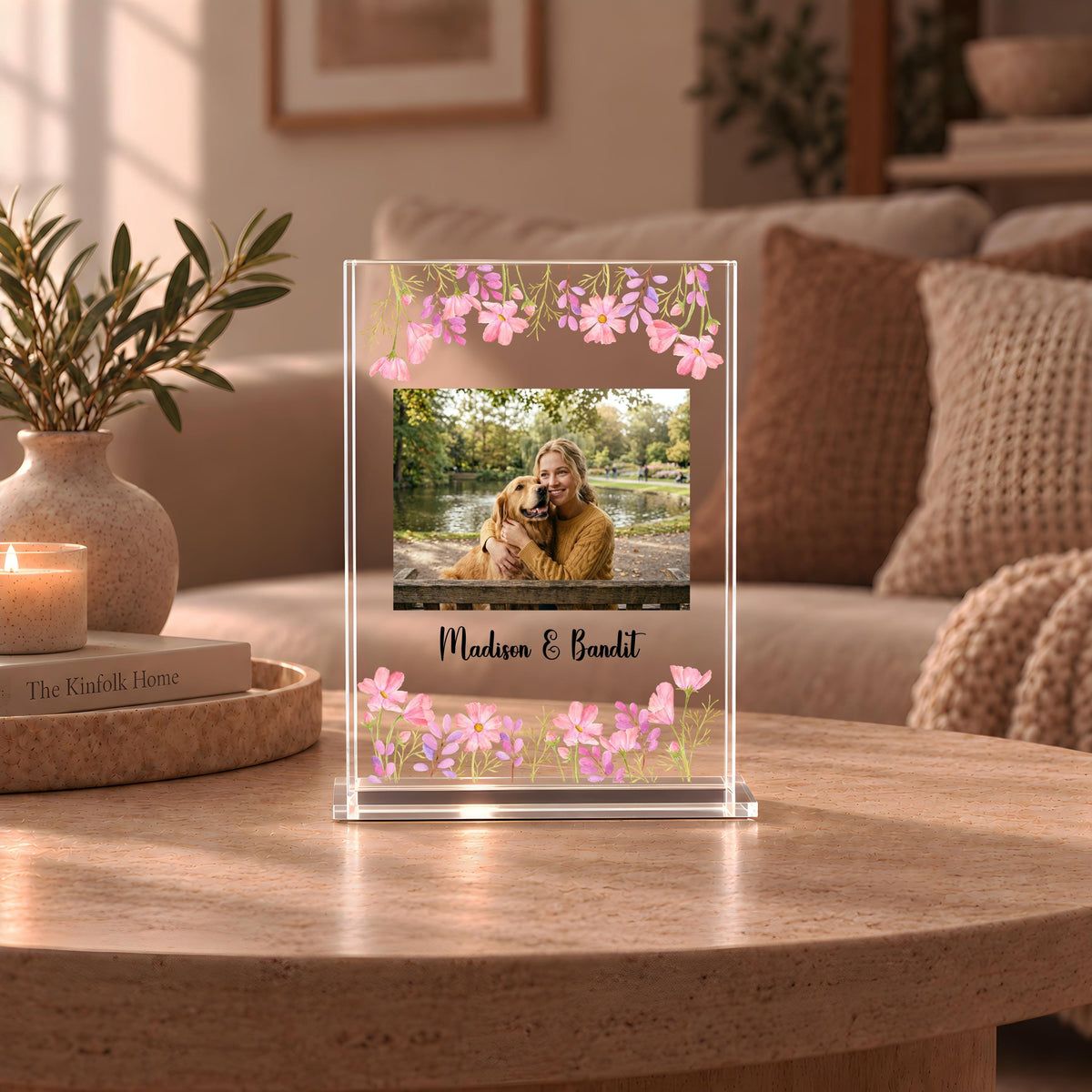 Custom Best Friend Photo Plaque, Personalized Floral Friendship Acrylic Sign, Picture Block Bestie Gift
