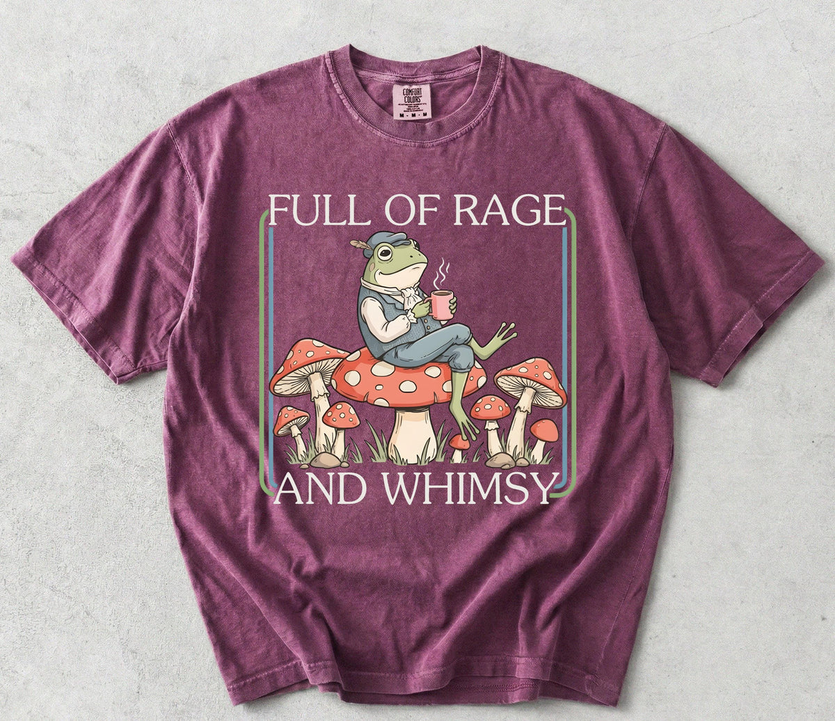 Full of Rage and Whimsy Comfort Colors® Shirt, Funny Frog Mental Health T-Shirt, Cottagecore Adult Humor Gift Tee