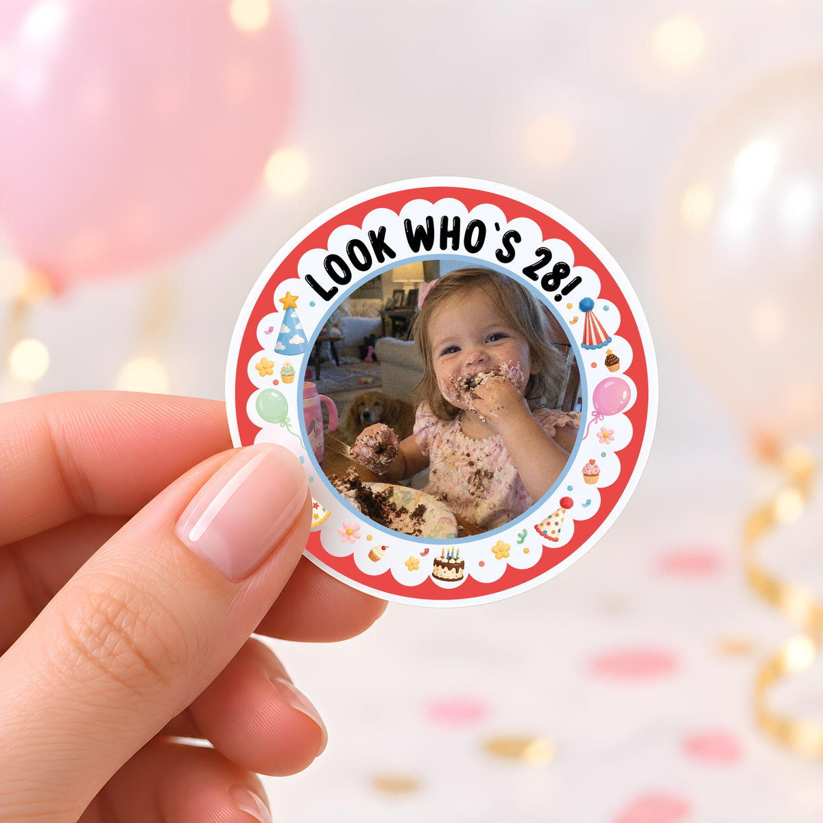Look Who Is Turning Sticker, Custom Picture Tag, Personalized Face Sticker, Custom Birthday Gift Label