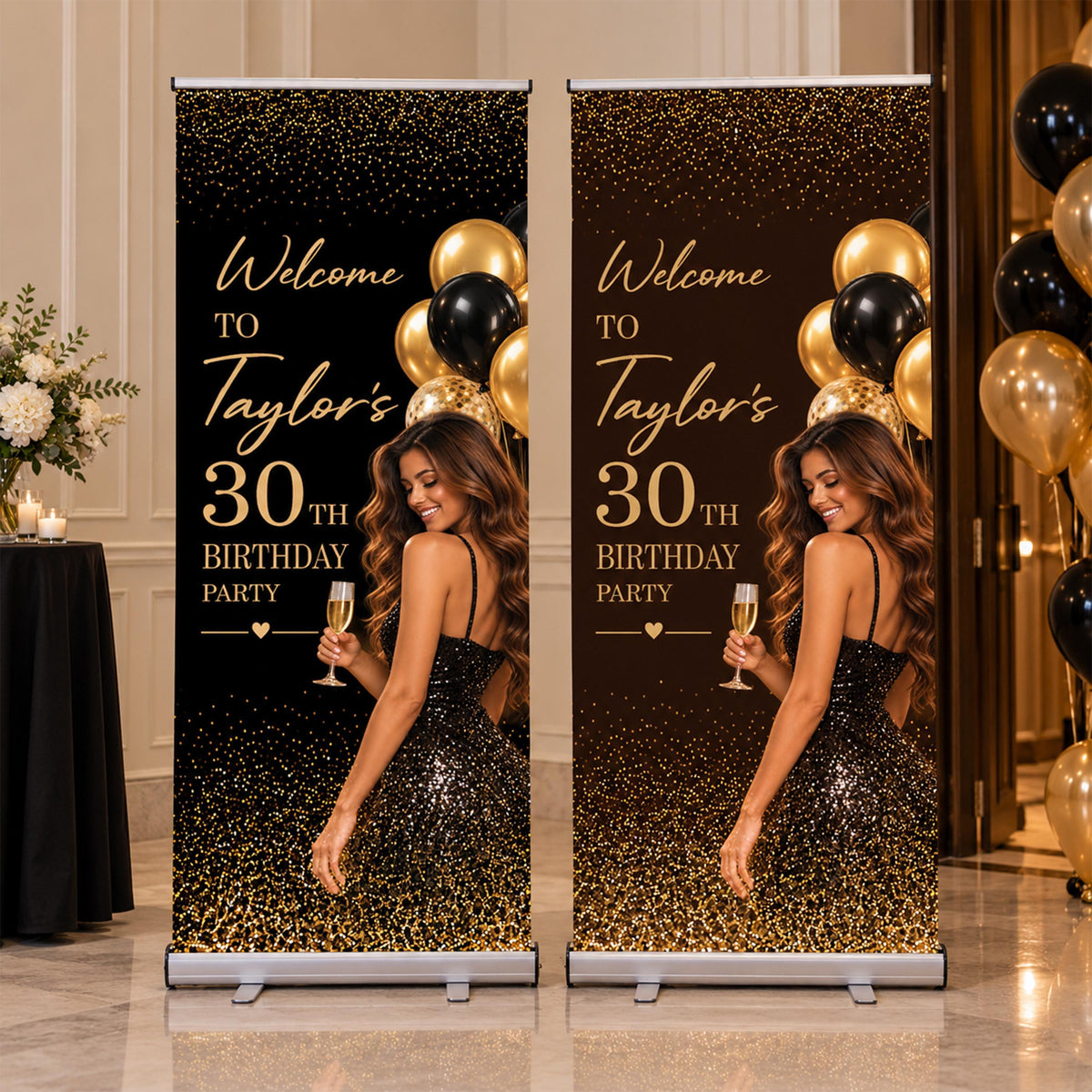 Custom Photo Birthday Retractable Banner, Adult Milestone Birthday Welcome Standing Sign, Roll Up Party Decor