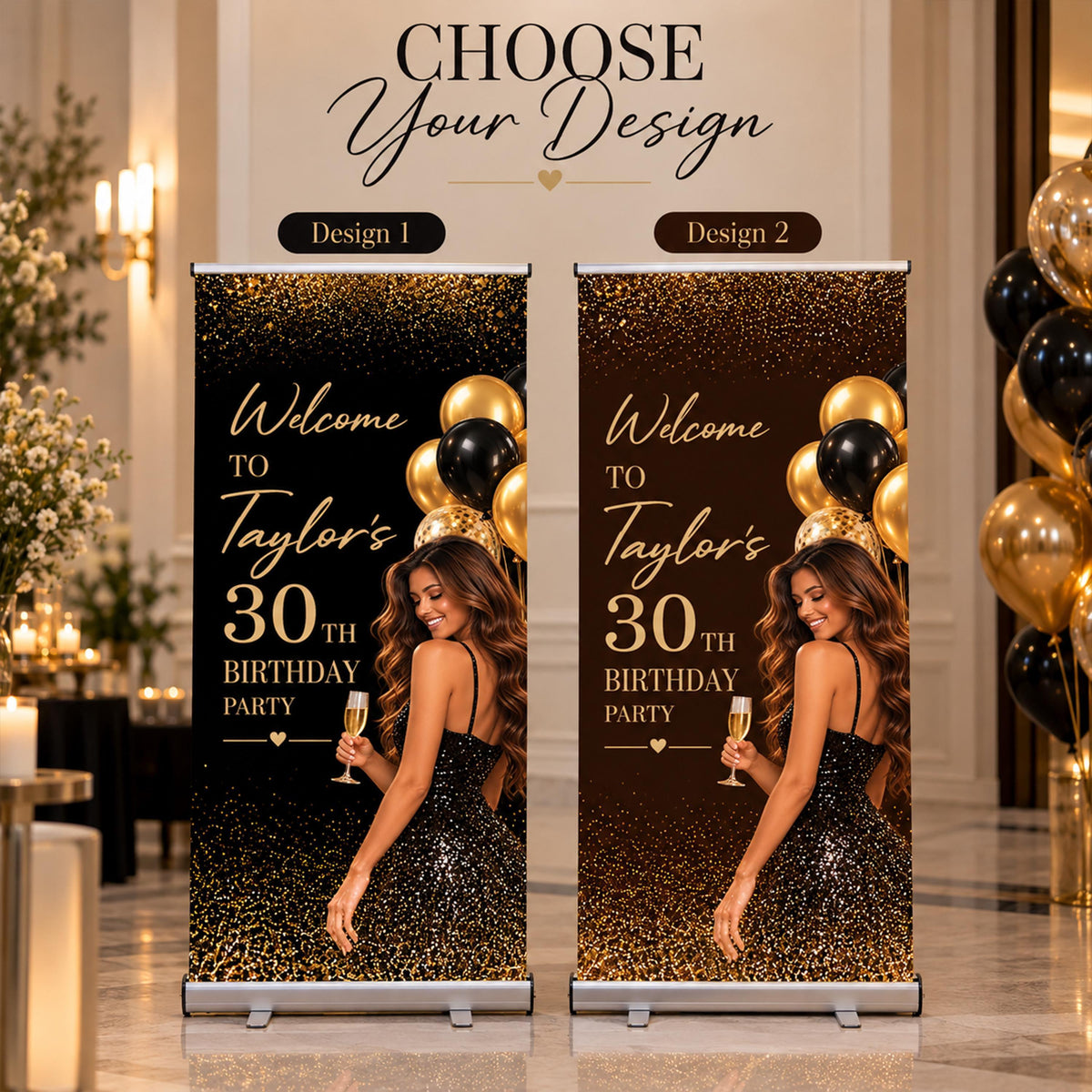 Custom Photo Birthday Retractable Banner, Adult Milestone Birthday Welcome Standing Sign, Roll Up Party Decor