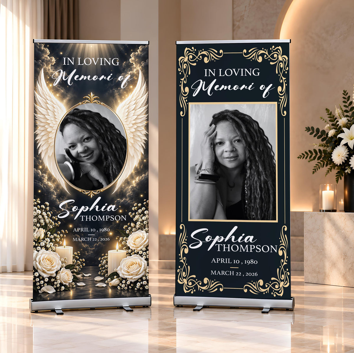 Custom Funeral Welcome Sign, Memorial Roll Up Banner, In Loving Memory Retractable Standing Banner