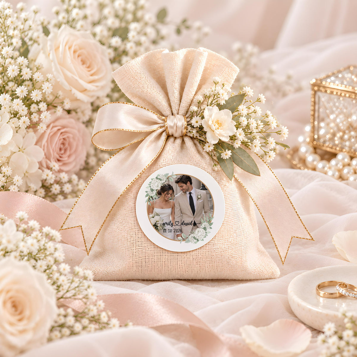 Custom Photo Wedding Sticker, Personalized Engagement Label, Floral Couple Bridal Shower Favor, Wedding Thank You Seal