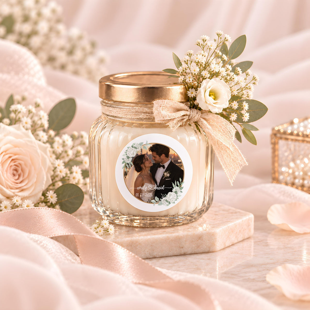 Custom Photo Wedding Sticker, Personalized Engagement Label, Floral Couple Bridal Shower Favor, Wedding Thank You Seal