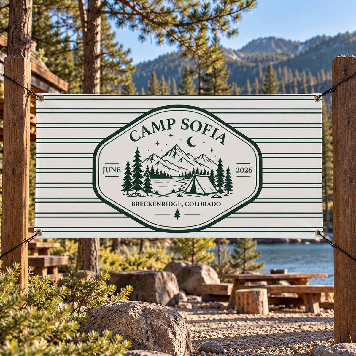 Custom Family Camping Banner, Outdoor Camp Backdrop, Personalized Cabin Welcome Sign