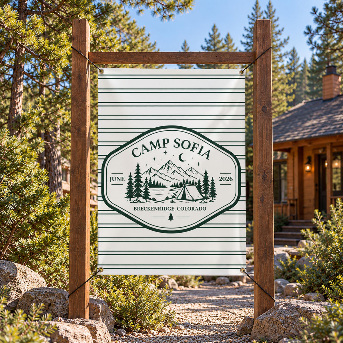 Custom Family Camping Banner, Outdoor Camp Backdrop, Personalized Cabin Welcome Sign